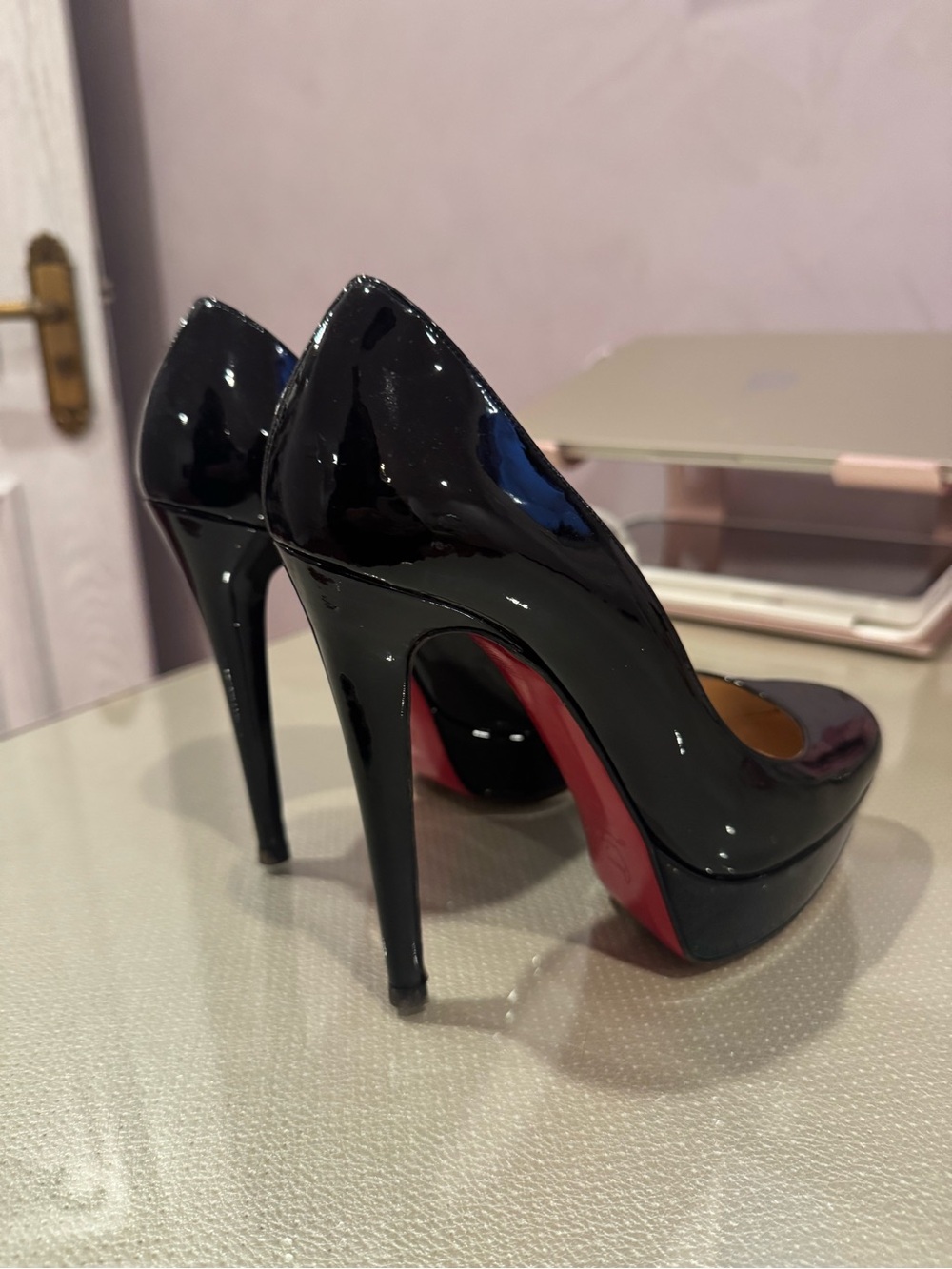 Christian Louboutin Black Patent High Heel Pumps with Red Sole